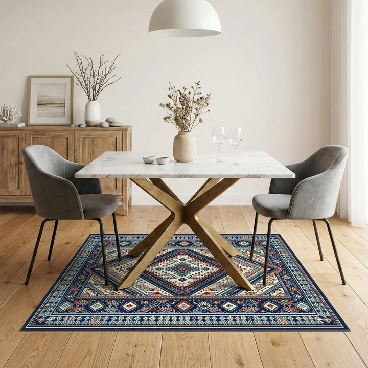 Navy Blue Tribal Diamond Area Rug