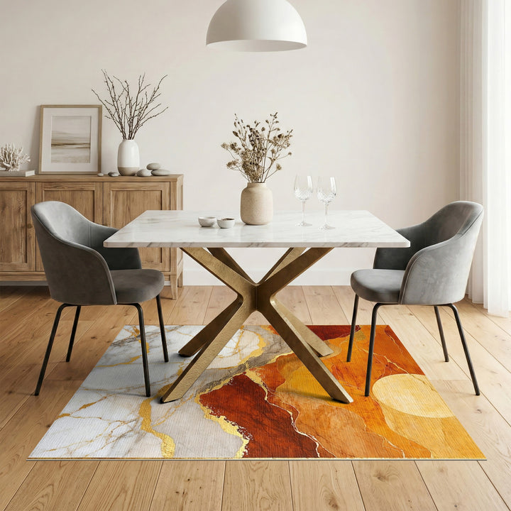 Abstract Orange Marble Gold Area Rug