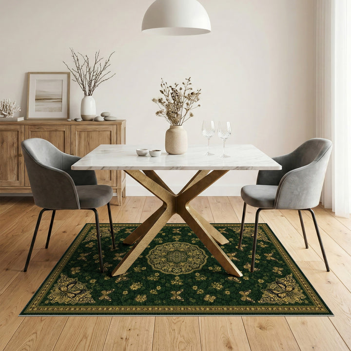 Green Gold Butterfly Medallion Area Rug