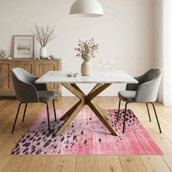 Pink Abstract Area Rug with Black Spots