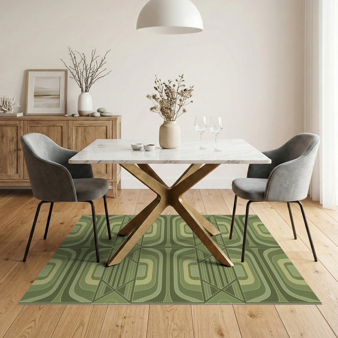 Green Layered Green Geometric Area Rug