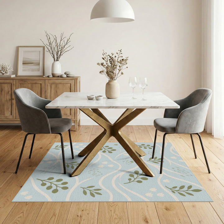 Coastal Blue Wave Leaf Area Rug