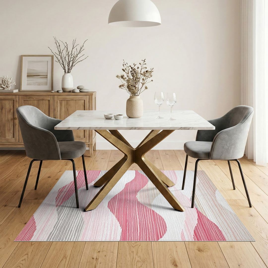 Pink Abstract Wave Area Rug