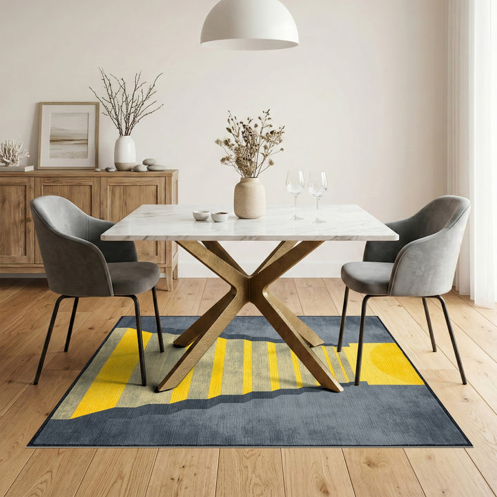 Yellow Staircase Geometric Grey Area Rug