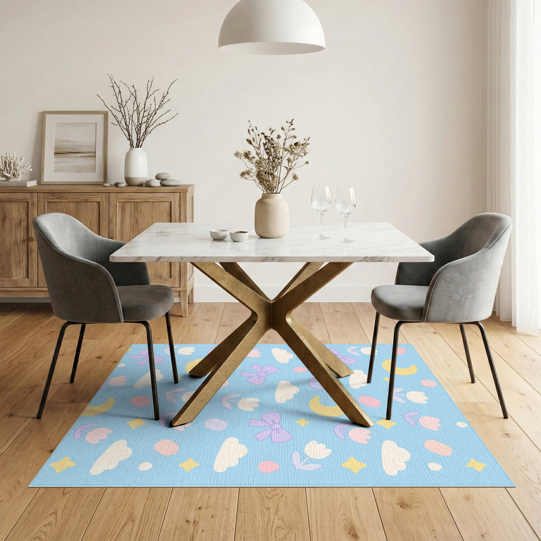 Blue Pastel Bow Moon Tulip Kids Area Rug