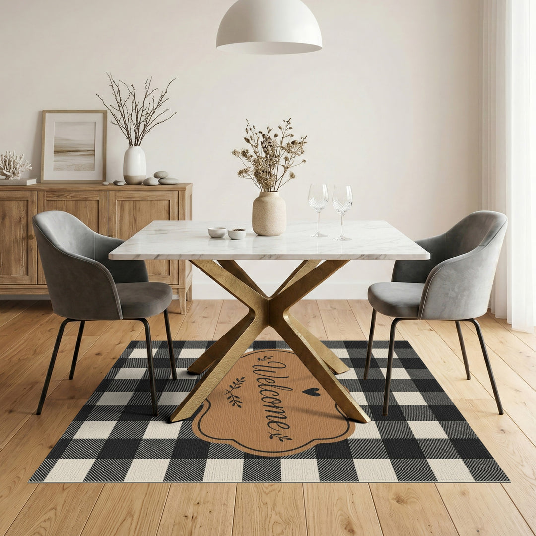 Black White Checkered Welcome Area Rug