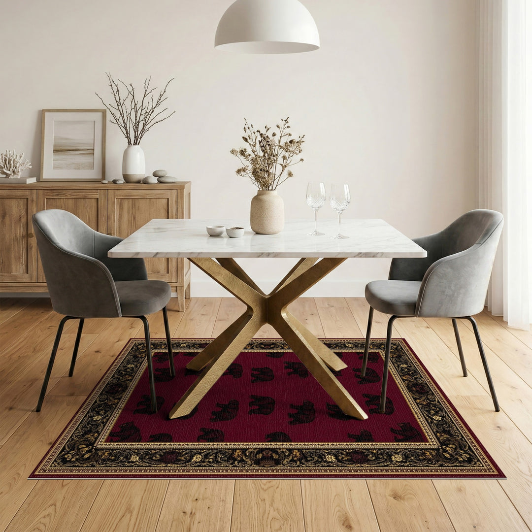 Black Bear Red Heritage Area Rug