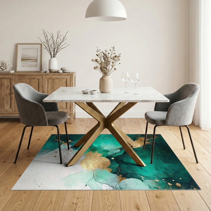 Teal Gold Abstract Area Rug