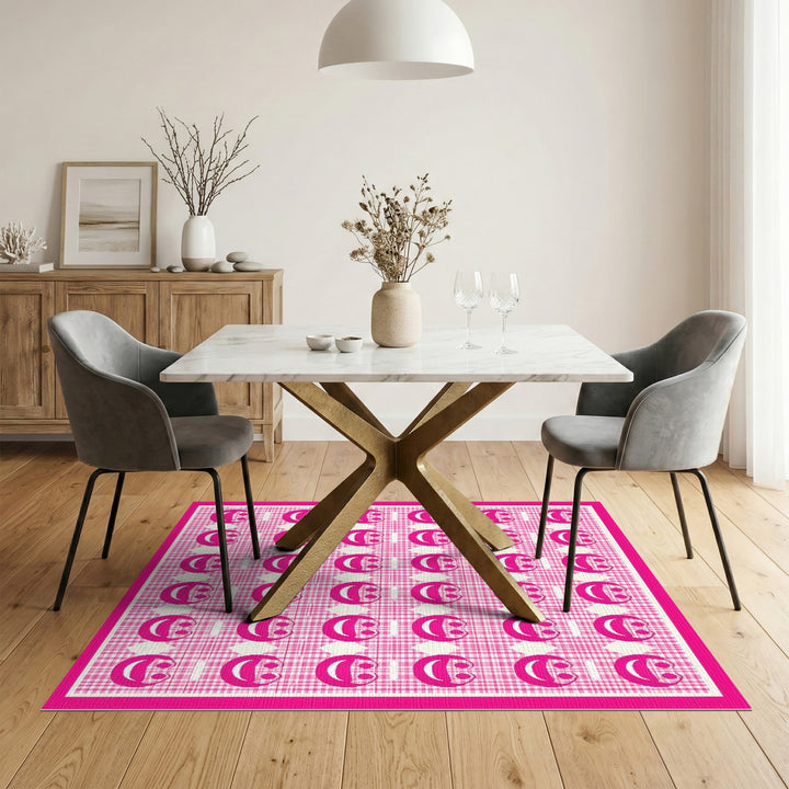 Pink Smiley Face Gingham Kids Area Rug