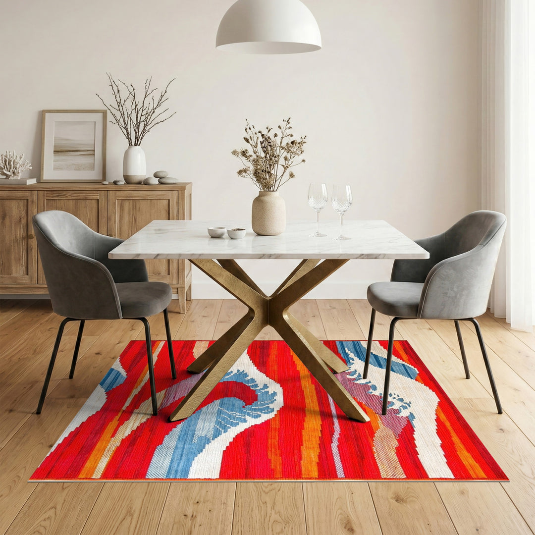 Abstract Area Red Vibrant Red Wave Abstract Area Rug