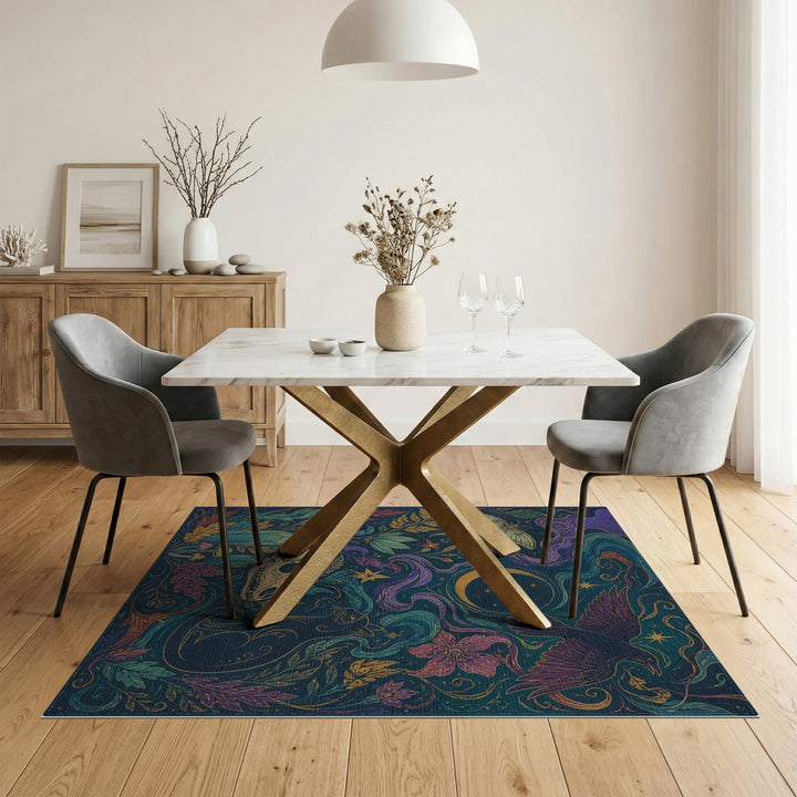 Mystical Black Cat Purple Boho Chic Area Rug