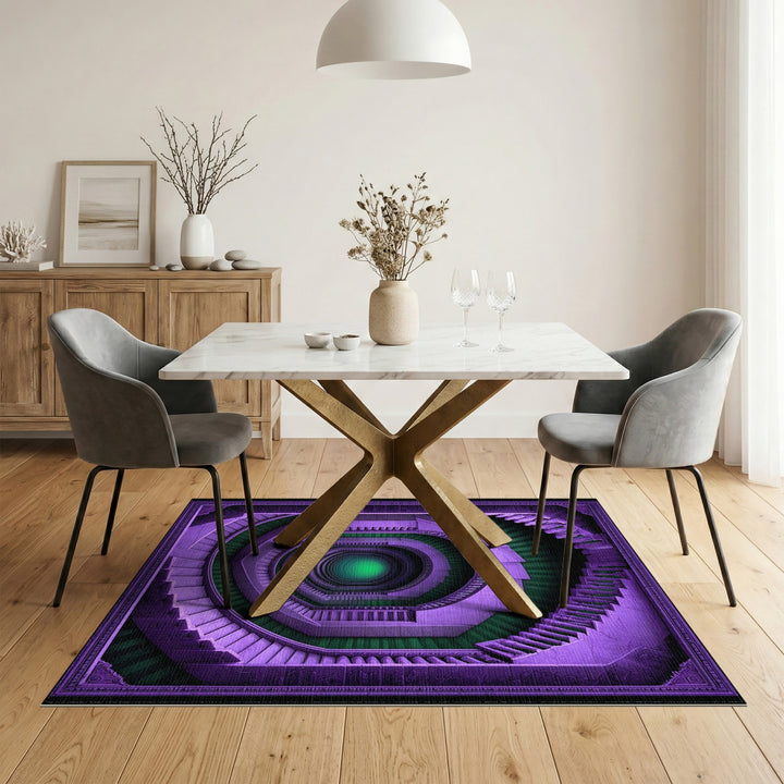 Purple Geometric Spiral Staircase Area Rug