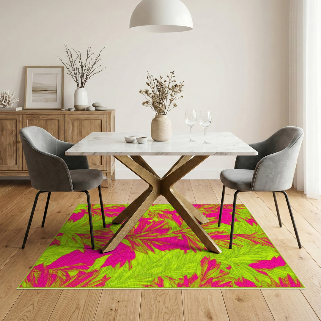Bold Pink and Lime Leaf Area Rug