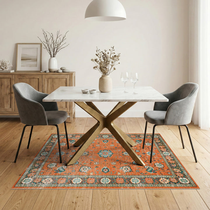 Orange Floral Vintage Area Rug