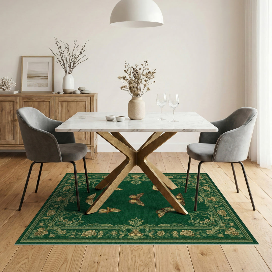 Green Vintage Butterfly Floral Area Rug