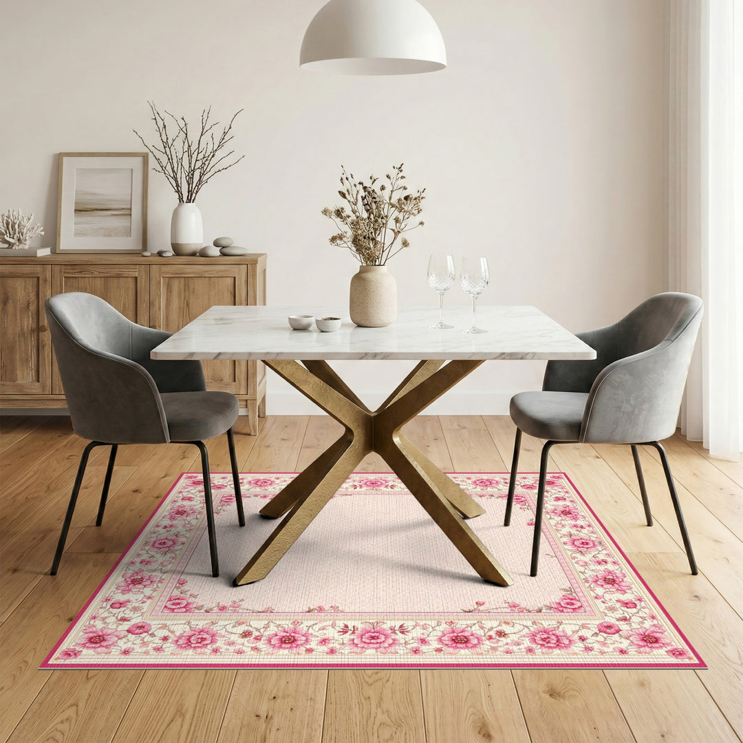 Pink Rose Floral Vintage Area Rug