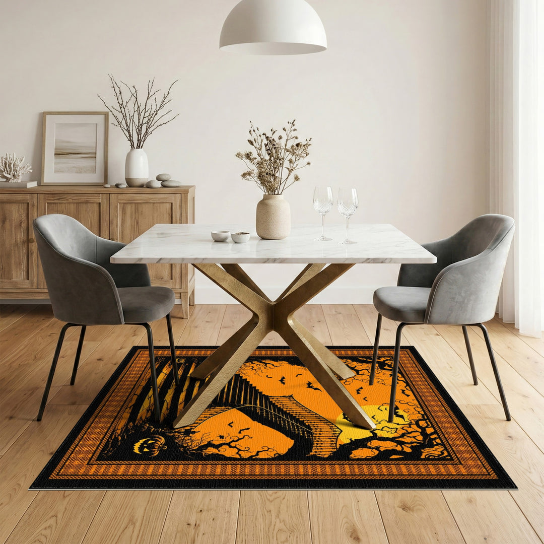 Orange Halloween Staircase Washable Area Rug