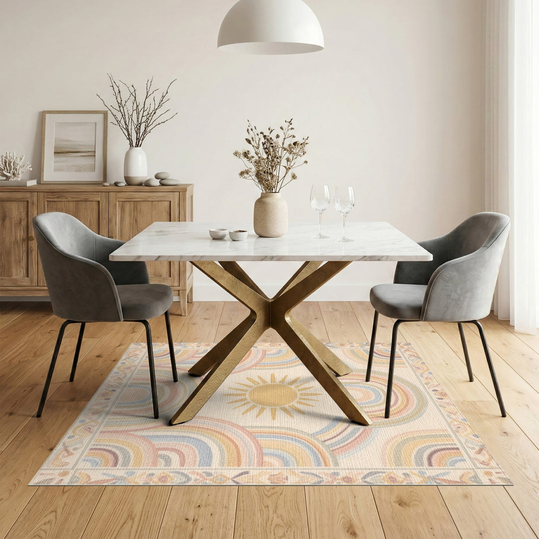Pastel Rainbow Sun Kids Area Rug