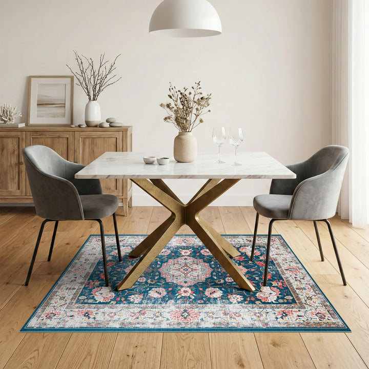Navy Blue Floral Vintage Area Rug
