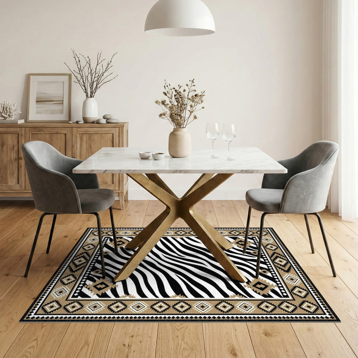 Zebra Stripe Tribal Border Area Rug