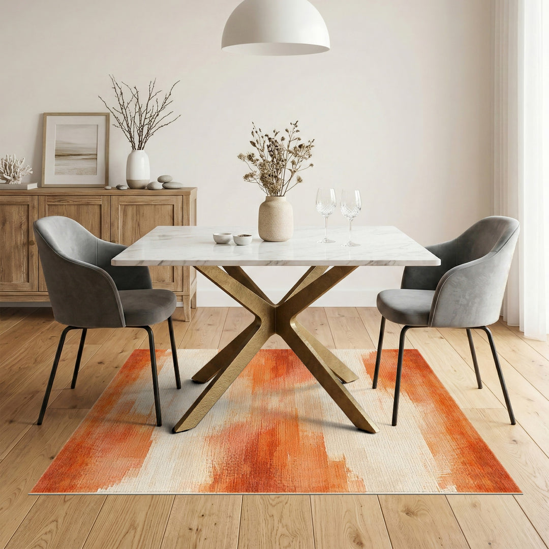 Warm Orange Abstract Washable Area Rug