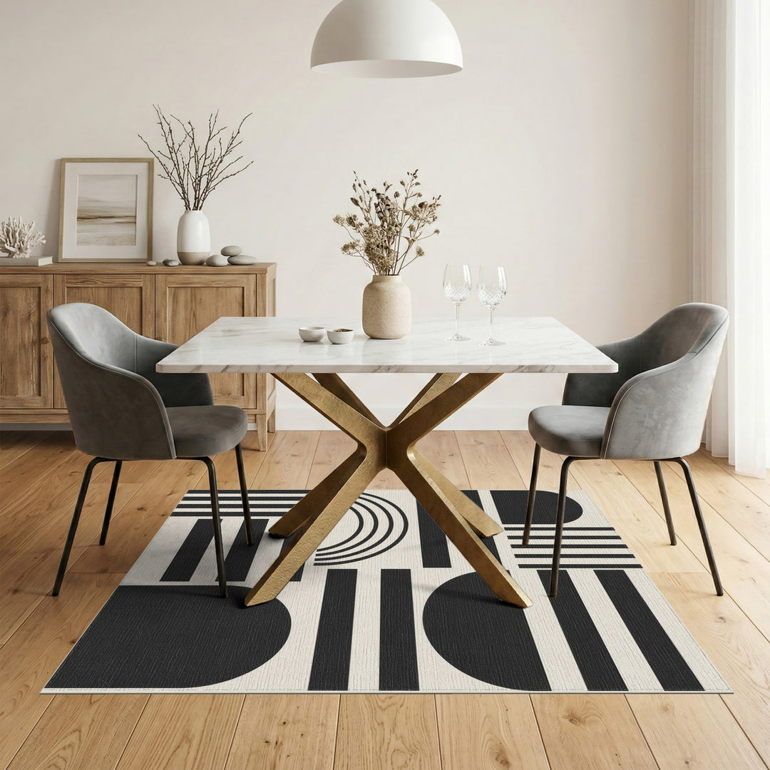 Black and White Black White Geometric Arch Area Rug