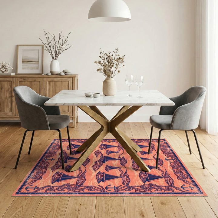 Orange Coastal Sailboat Area Rug