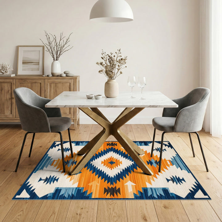 Multi-color and Patterns Southwestern Geometric Area Rug in Blue and Orange