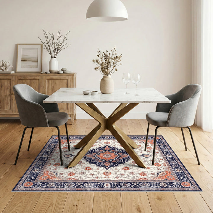 Navy Blue Floral Persian Area Rug