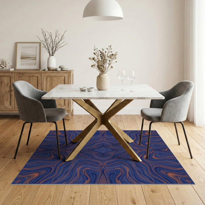 Navy Blue Copper Swirl Abstract Area Rug