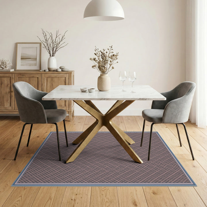 Blue Border Pink Geometric Lattice Rug
