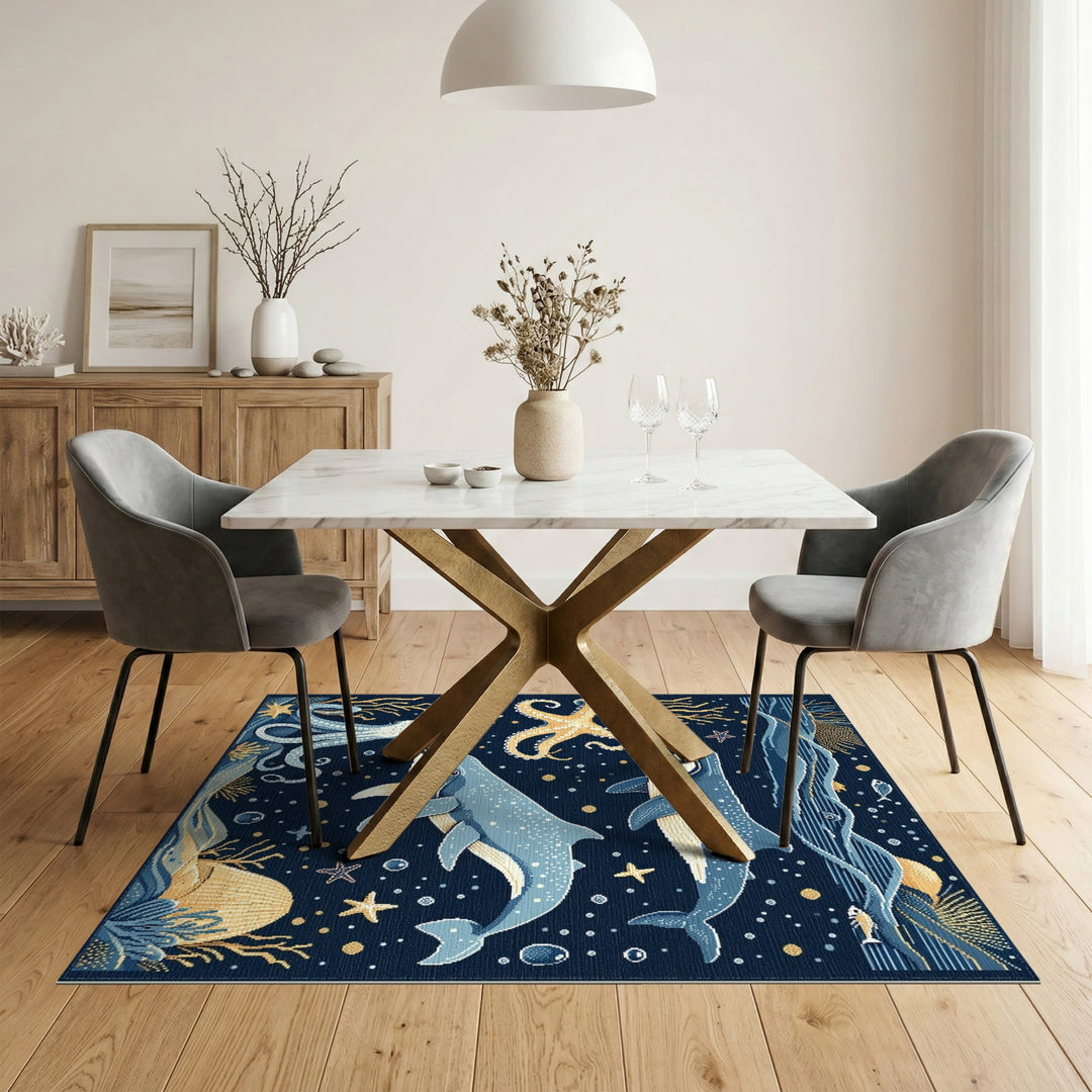 Blue Ocean Whales Area Rug
