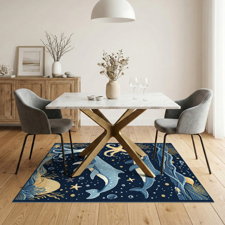 Blue Ocean Whales Area Rug
