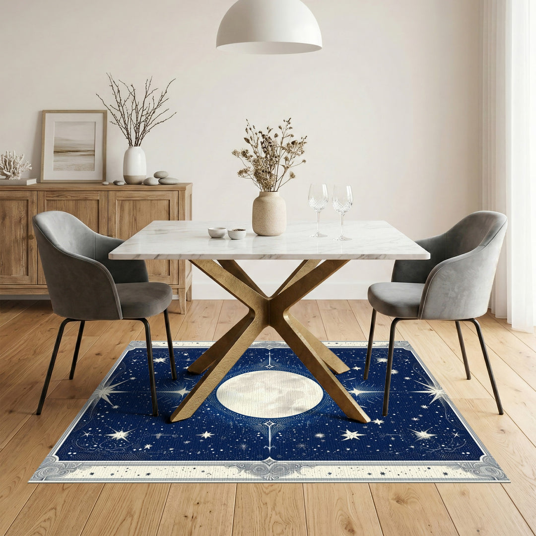 Celestial Moon and Stars Navy Area Rug