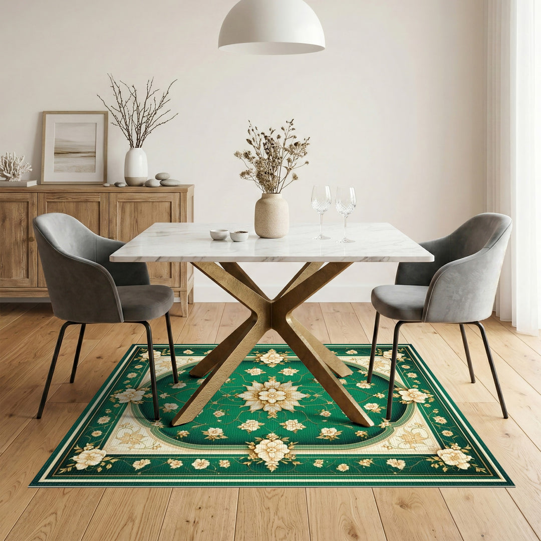 Green Floral Vintage Area Rug