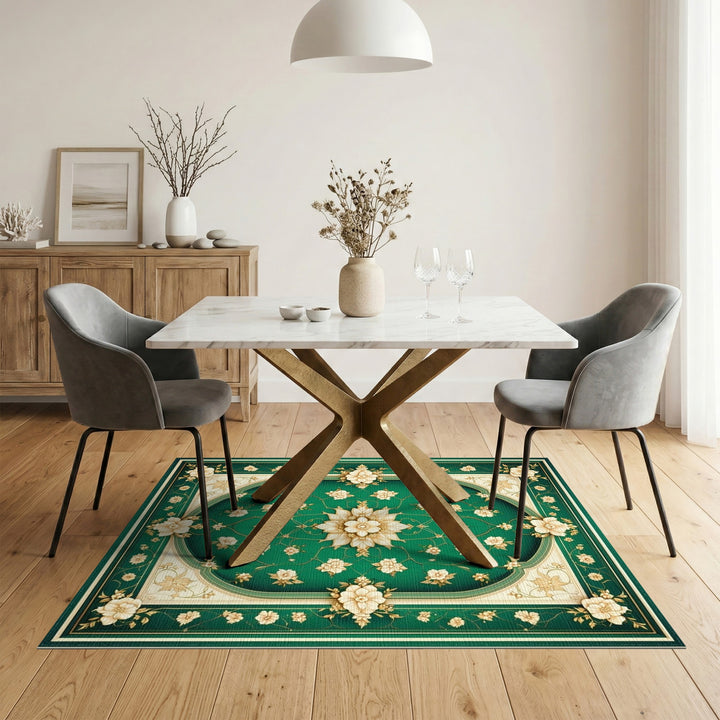 Green Floral Vintage Area Rug