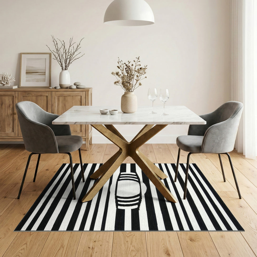 Black White Geometric Area Rug