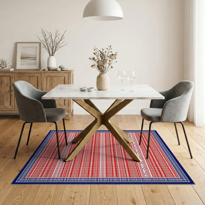Red Striped Geometric Area Rug