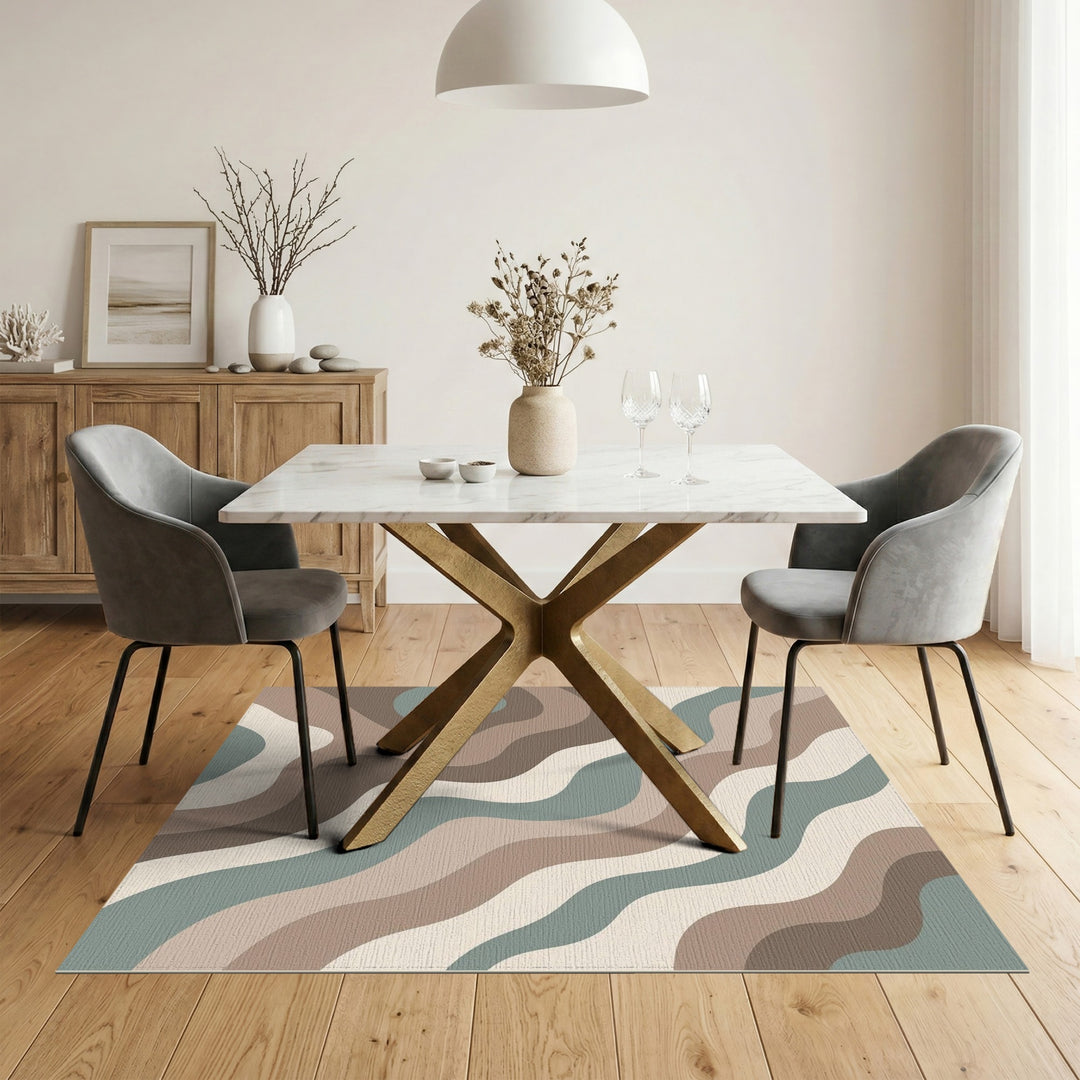 Abstract Wave Neutral Beige and Neutral Area Rug