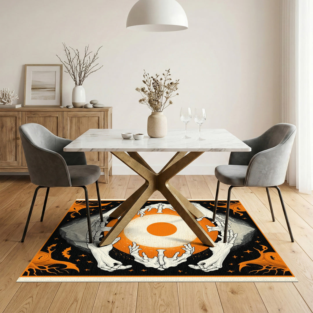 Spooky Skeleton Hands Orange Eye Area Rug