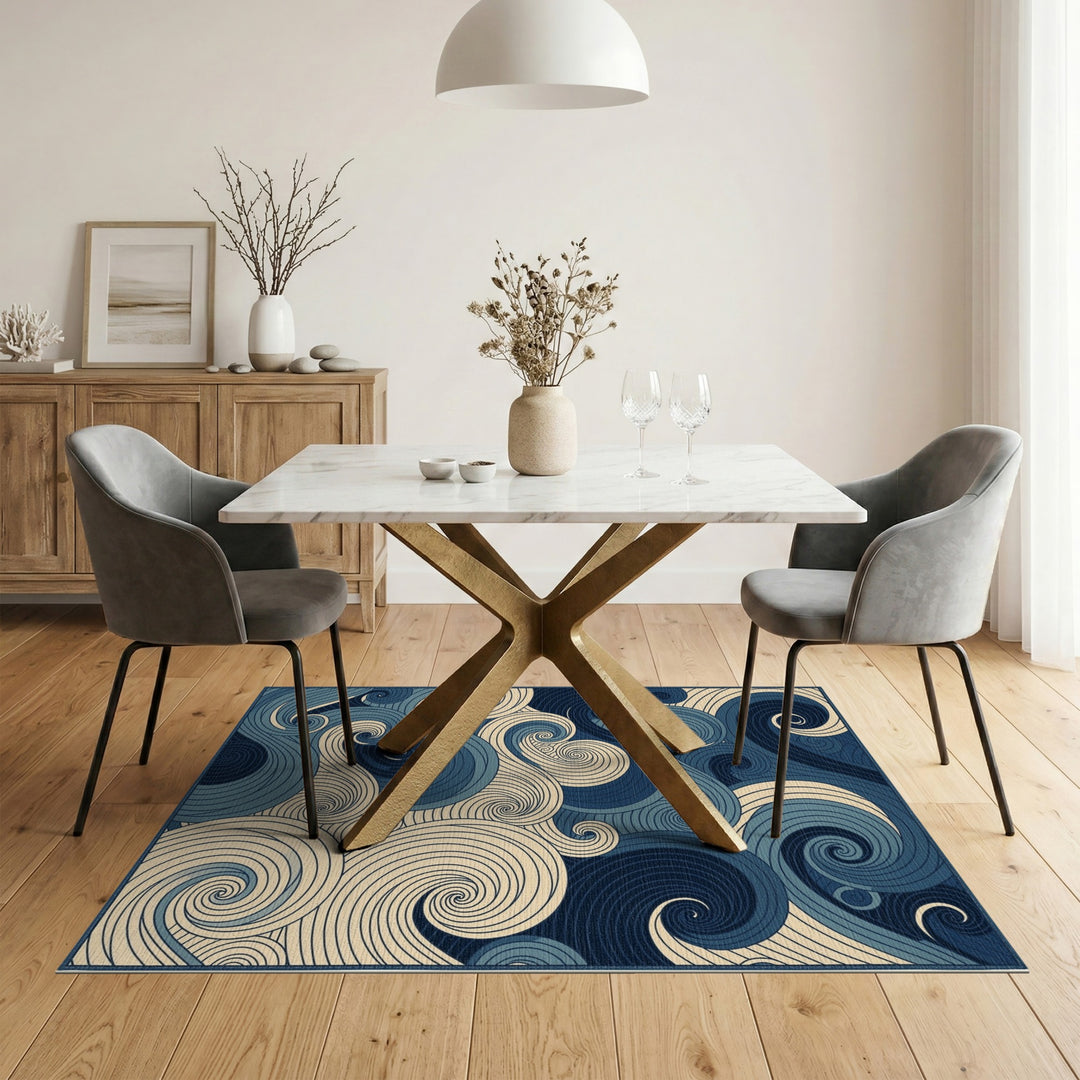 Blue Swirl Abstract Area Rug