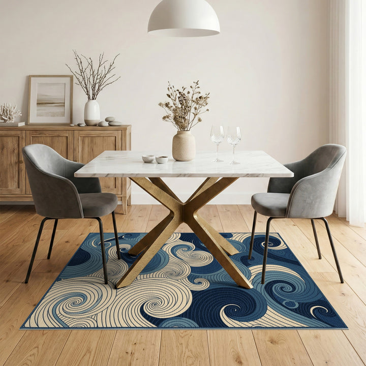 Blue Swirl Abstract Area Rug