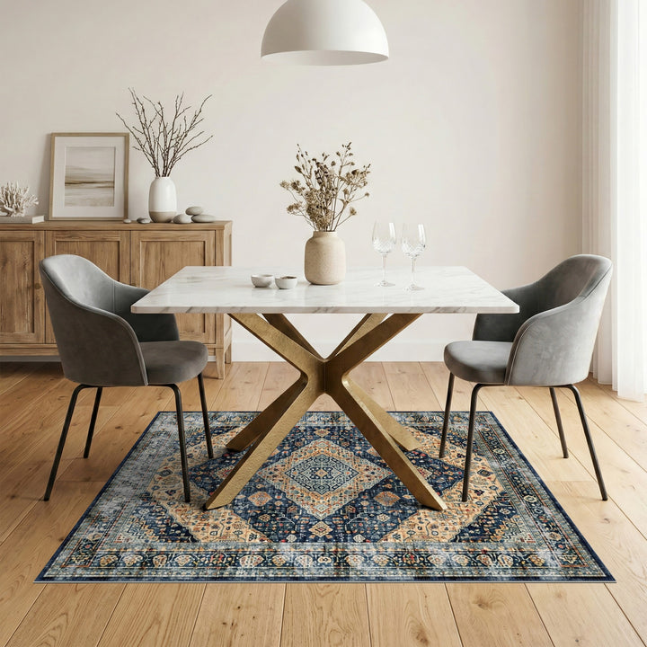 Navy Blue Distressed Persian Area Rug