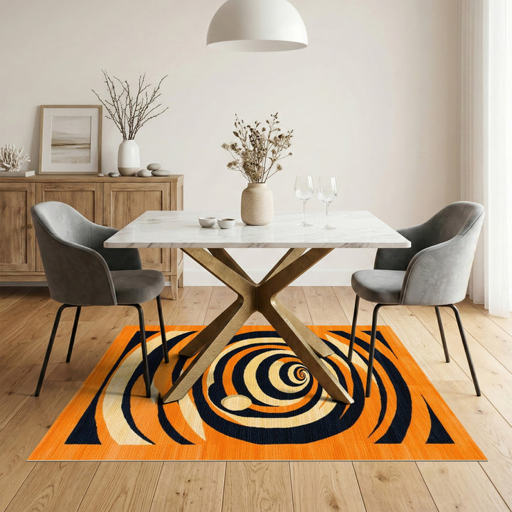 Orange Spiral Vortex Area Rug