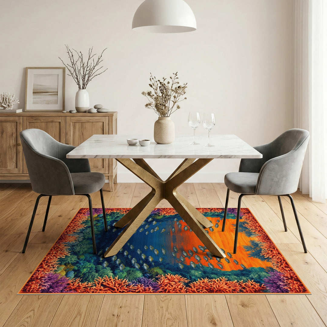 Coastal Beach Multi-color and Patterns Vibrant Coral Reef Fish Area Rug