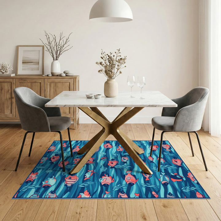 Ocean Fish Blue Teal Area Rug