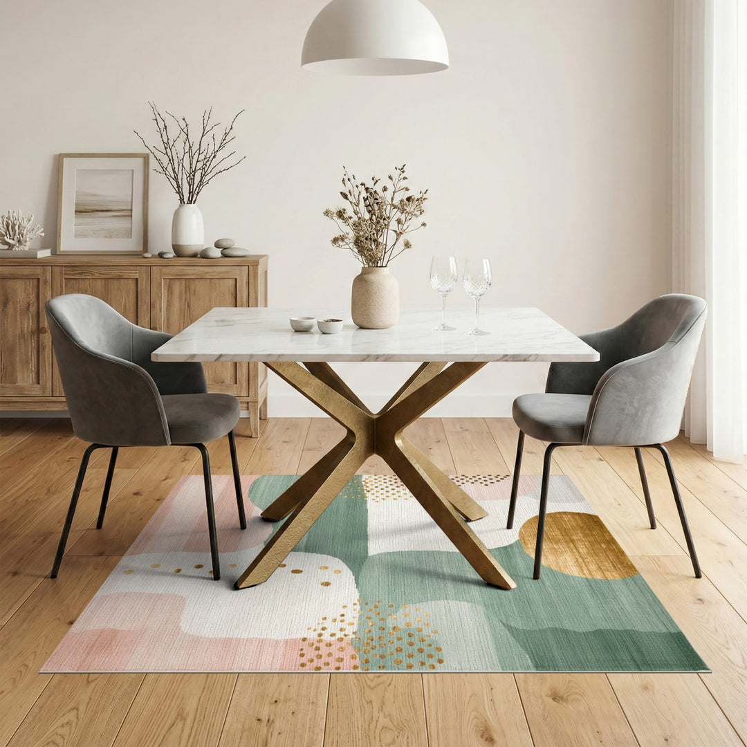 Abstract Teal Pink Gold Dot Area Rug