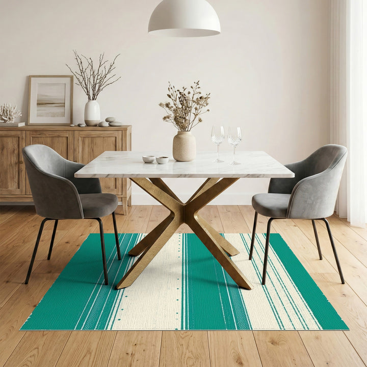 Teal Geometric Striped Washable Area Rug