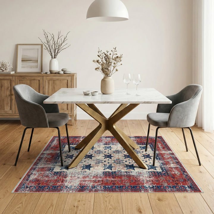 Red Distressed Patriotic Star Area Rug