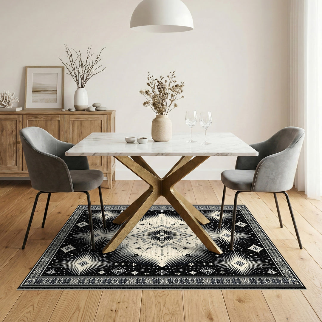 Black and White Geometric Modern Black White Geometric Starburst Area Rug